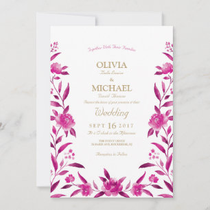 Elegant pink Watercolor floral Chinoiserie Wedding Invitation