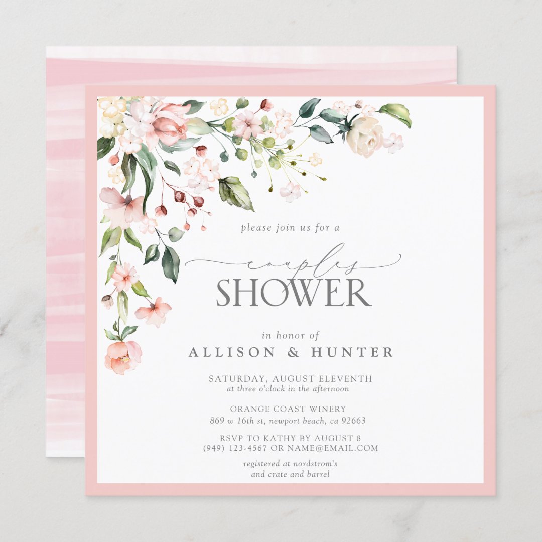 Elegant Pink Watercolor Floral Couples Shower Invitation | Zazzle