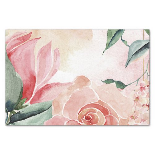 Elegant Pink Watercolor Floral Decoupage Tissue Paper
