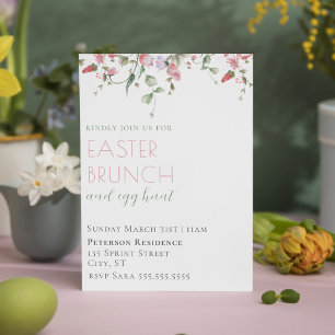 Elegant Pink Watercolor Floral Easter Brunch Invitation