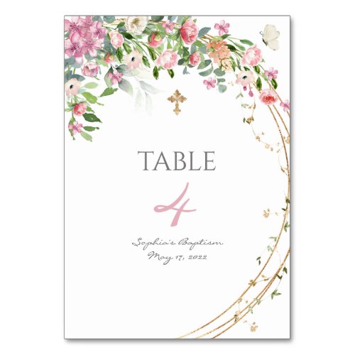 Elegant Pink Watercolor Floral Girl Table Number