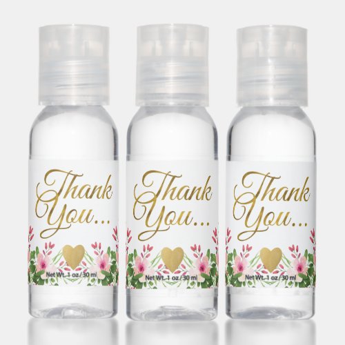 Elegant Pink Watercolor Floral Gold Thank You Hand Sanitizer