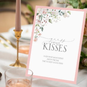 Elegant Pink Watercolor Floral How Many Kisses Pedestal Sign