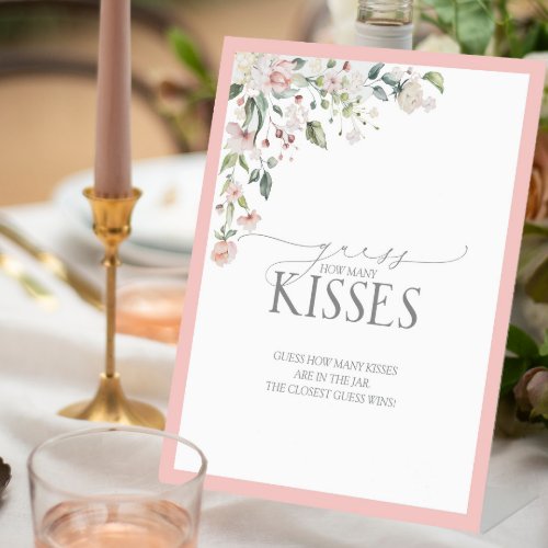 Elegant Pink Watercolor Floral How Many Kisses Pedestal Sign