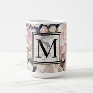 Elegant pink watercolor floral hydrangeas coffee mug
