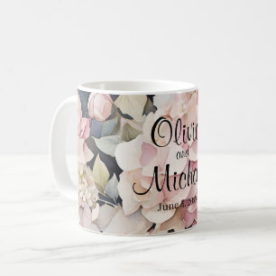 Elegant pink watercolor floral hydrangeas coffee mug