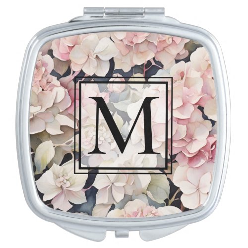 Elegant pink watercolor floral hydrangeas  compact mirror