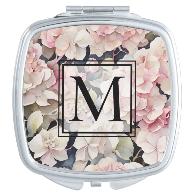 Elegant pink watercolor floral hydrangeas  compact mirror (Front)