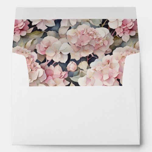 Elegant pink watercolor floral hydrangeas  envelope
