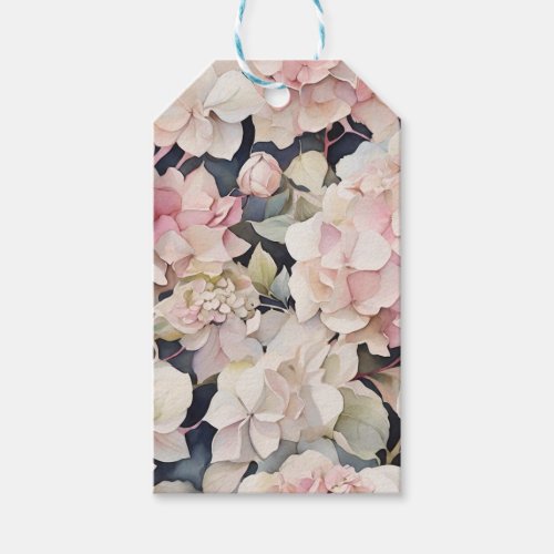 Elegant pink watercolor floral hydrangeas  gift tags