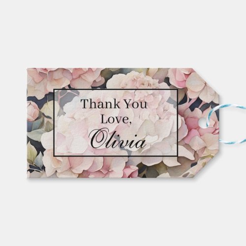 Elegant pink watercolor floral hydrangeas  gift tags
