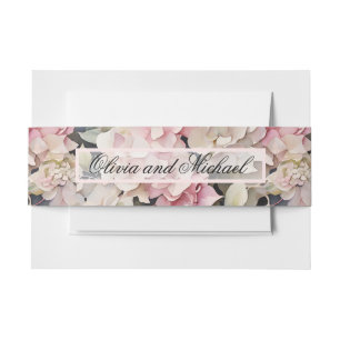 Elegant pink watercolor floral hydrangeas invitation belly band