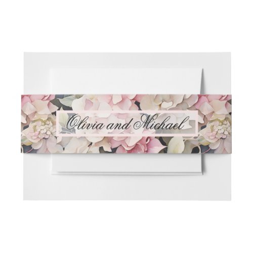 Elegant pink watercolor floral hydrangeas  invitation belly band