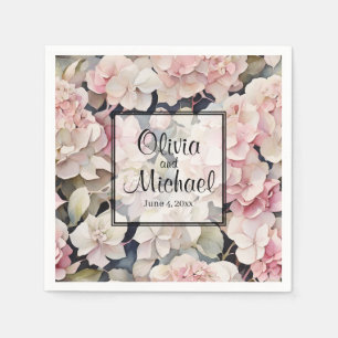 Elegant pink watercolor floral hydrangeas napkins