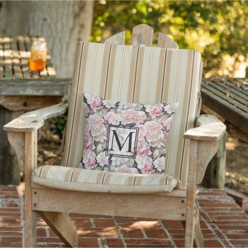 Elegant pink watercolor floral hydrangeas  outdoor pillow