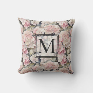 Elegant pink watercolor floral hydrangeas outdoor pillow