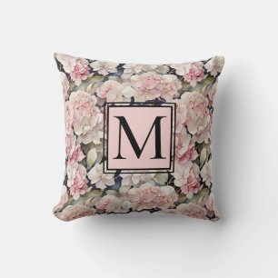 Elegant pink watercolor floral hydrangeas throw pillow