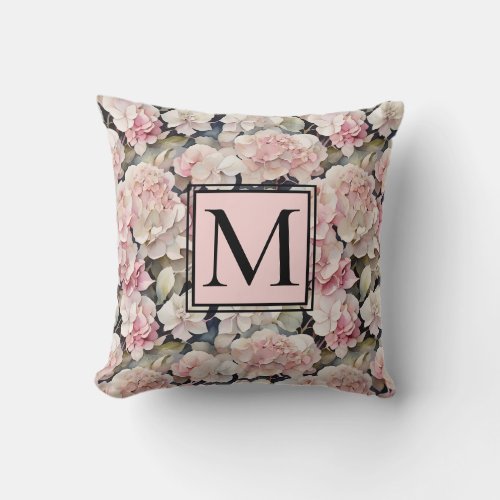Elegant pink watercolor floral hydrangeas  throw pillow