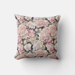 Elegant pink watercolor floral hydrangeas throw pillow