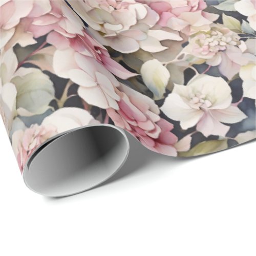 Elegant pink watercolor floral hydrangeas  wrapping paper