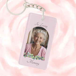 Elegant Pink Watercolor Floral Memorial Keepsake Keychain