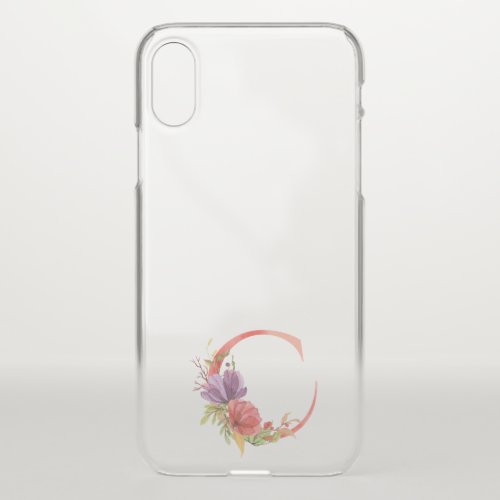 Elegant Pink Watercolor Floral Monogram C iPhone XS Case