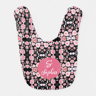 Elegant Pink Watercolor Floral Monogrammed Name Baby Bib