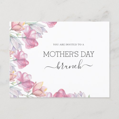 Elegant Pink Watercolor Floral Mothers Day Brunch  Invitation Postcard