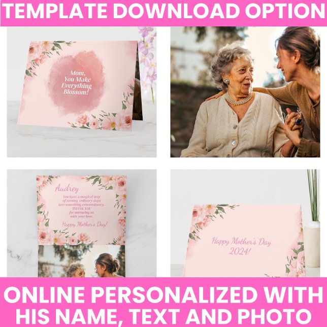 Elegant Pink Watercolor Floral Mother's Day Card (Elegant Pink Watercolor Floral Mother's Day Card)