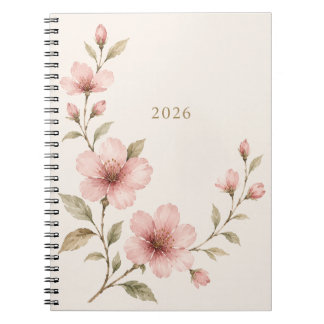 Elegant Pink Watercolor Floral Notebook 2026 | 