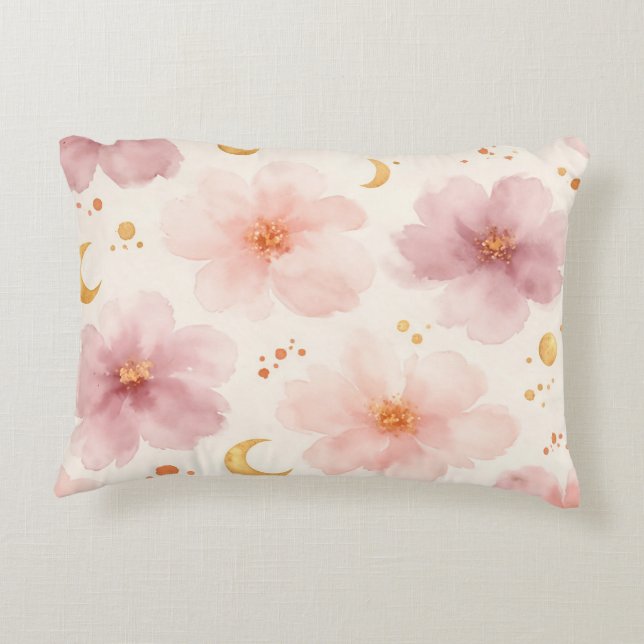 Elegant Pink Watercolor Floral Pattern Accent Pillow (Back)