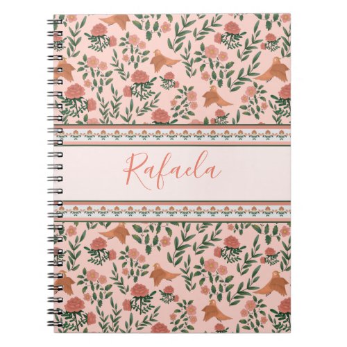 Elegant Pink Watercolor Floral Pattern Custom Name Notebook