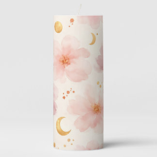 Elegant Pink Watercolor Floral Pattern Pillar Candle