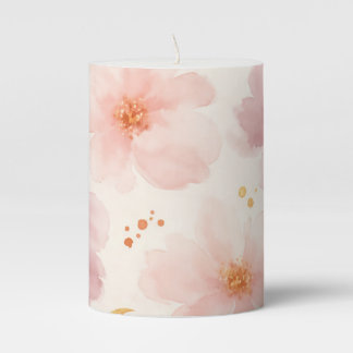 Elegant Pink Watercolor Floral Pattern Pillar Candle