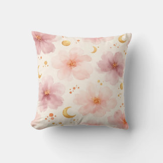 Elegant Pink Watercolor Floral Pattern Throw Pillow