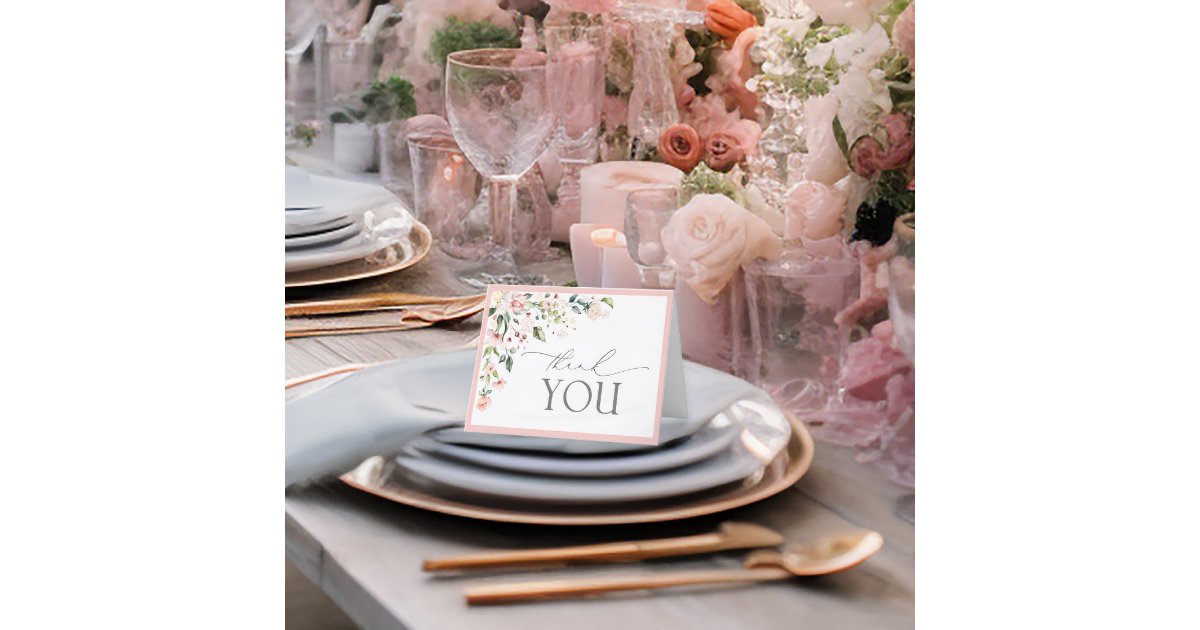 Elegant Pink Watercolor Floral Script Thank You Card | Zazzle