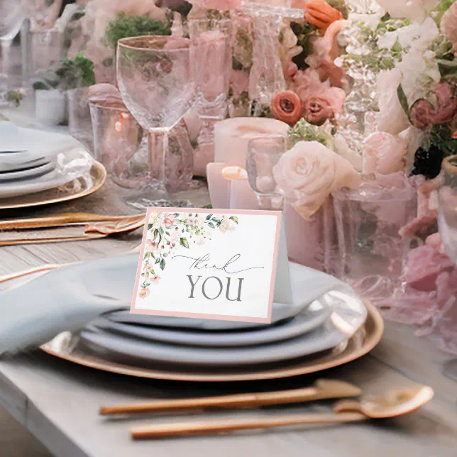 Elegant Pink Watercolor Floral Script Thank You Card | Zazzle