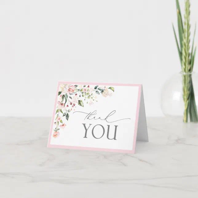Elegant Pink Watercolor Floral Script Thank You Card | Zazzle