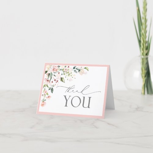 Elegant Pink Watercolor Floral Script Thank You Card