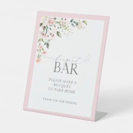 Elegant Pink Watercolor Floral Shower Bouquet Bar Pedestal Sign