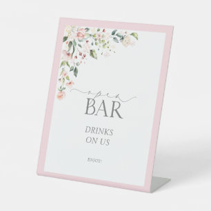 Elegant Pink Watercolor Floral Shower Open Bar Pedestal Sign