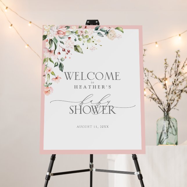 Elegant Pink Watercolor Floral Shower Welcome Foam Board (In Situ (Stand))