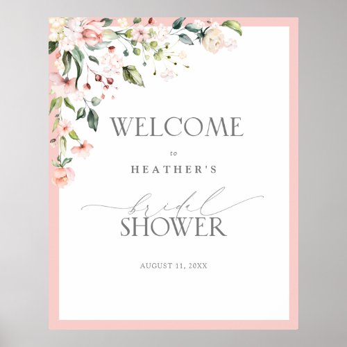 Elegant Pink Watercolor Floral Shower Welcome Post Poster