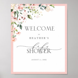 Elegant Pink Watercolor Floral Shower Welcome Post Poster