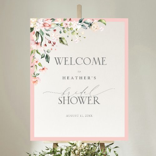 Elegant Pink Watercolor Floral Shower Welcome Poster