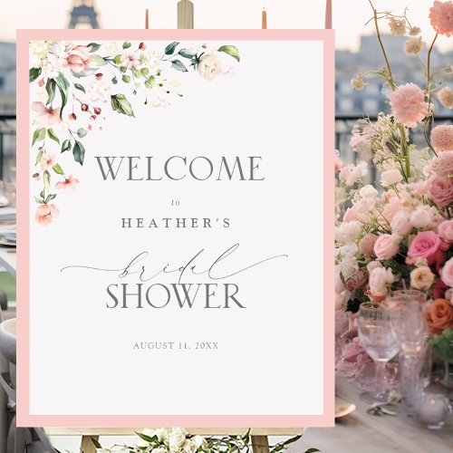 Elegant Pink Watercolor Floral Shower Welcome Poster