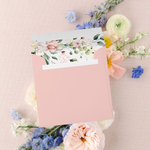 Elegant Pink Watercolor Floral Square Wedding Envelope