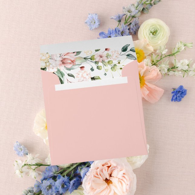 Elegant Pink Watercolor Floral Square Wedding Envelope (Creator Uploaded)