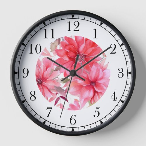 Elegant Pink Watercolor Floral Stylish Chic Clock