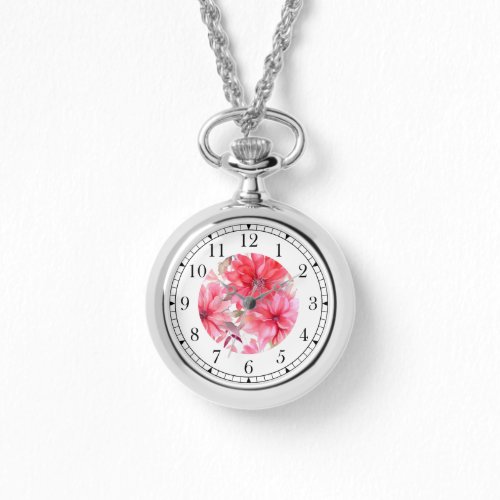 Elegant Pink Watercolor Floral Stylish Chic Womans Watch